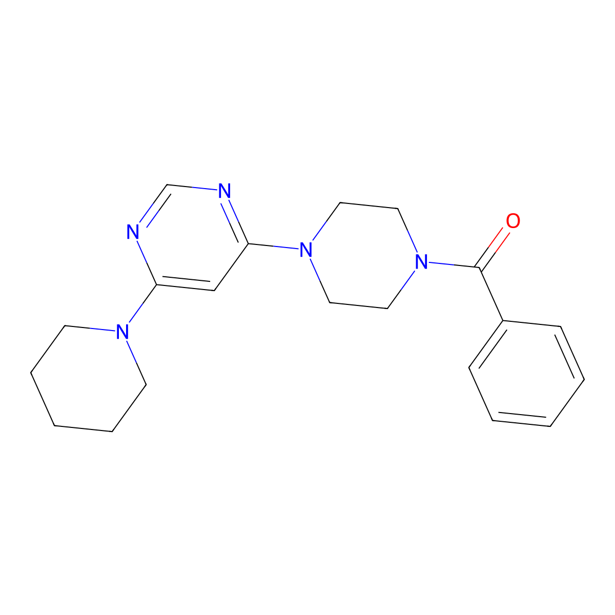 Phenyl(4-(6-(piperidin-1-yl)pyrimidin-4-yl)piperazin-1-yl)methanone molecular structure, CAS 1208741-06-3