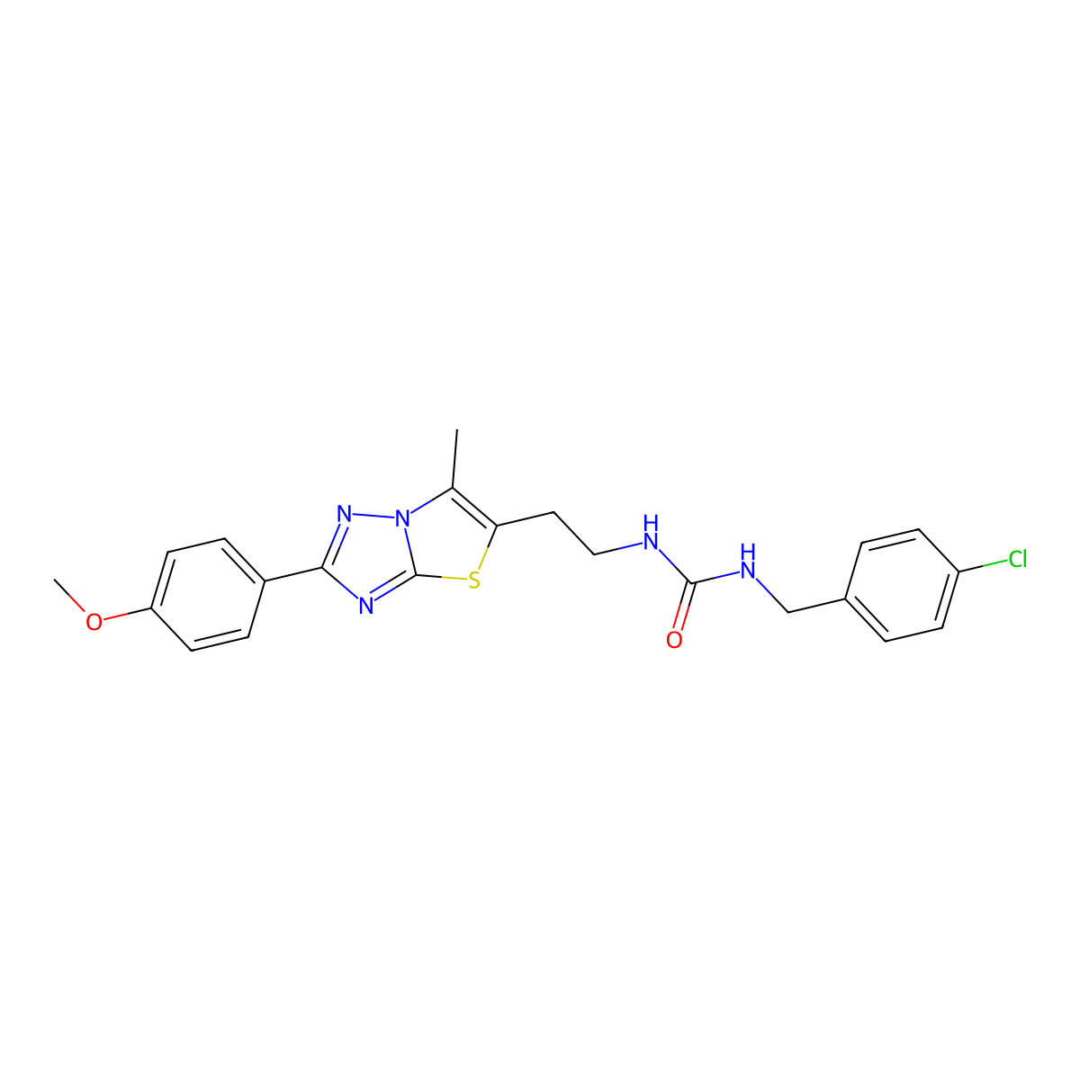 1-[(4-Chlorophenyl)methyl]-3-{2-[2-(4-methoxyphenyl)-6-methyl-[1,2,4]triazolo[3,2-b][1,3]thiazol-5-yl]ethyl}urea molecular structure, CAS 1208741-52-9