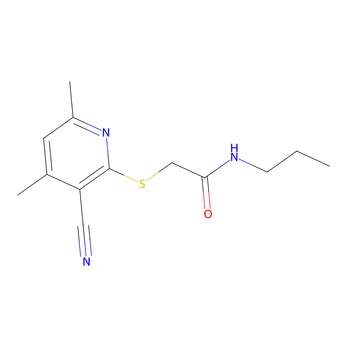 2-[(3-cyano-4,6-dimethylpyridin-2-yl)sulfanyl]-N-propylacetamide molecular structure, CAS 1208742-10-2