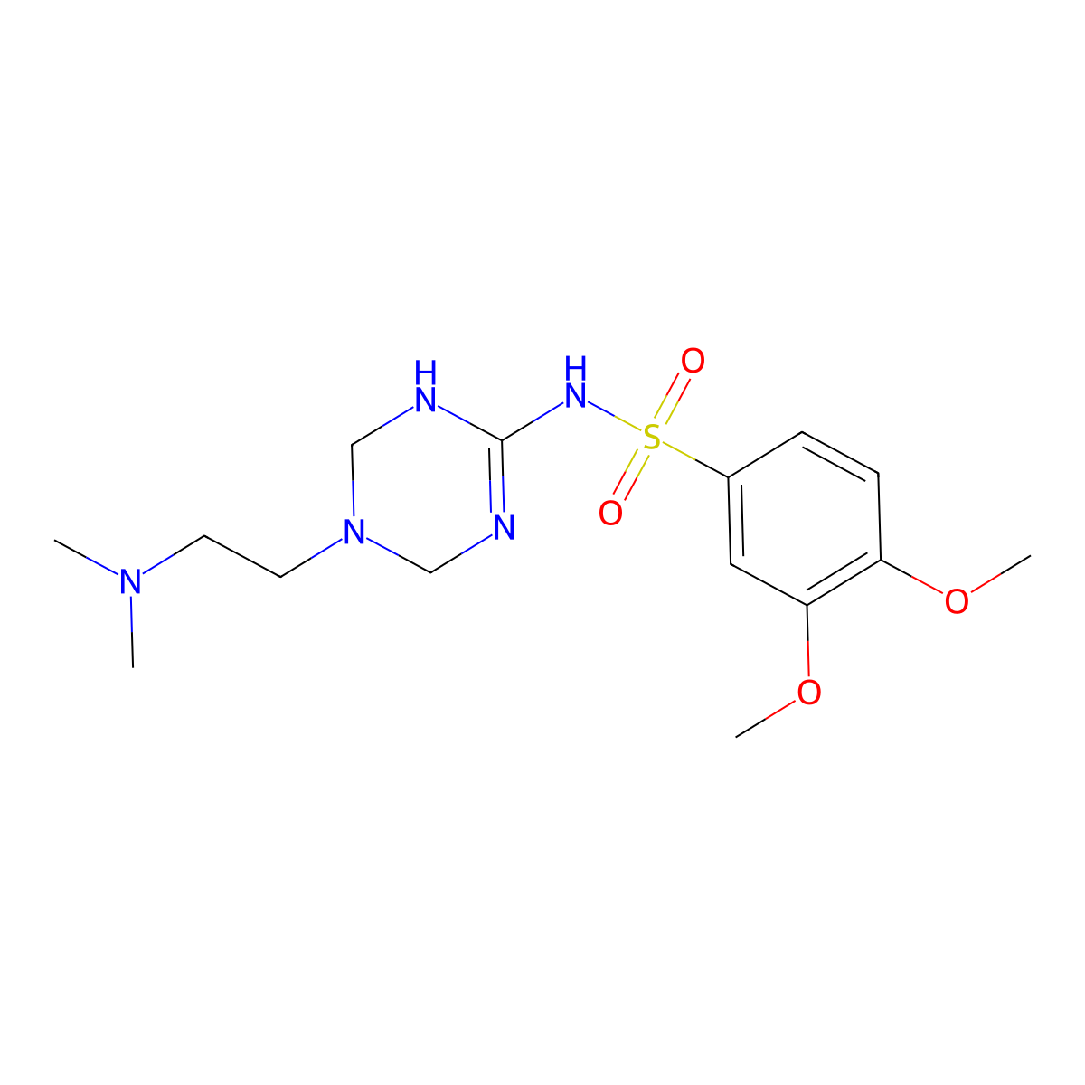 N~1~-{5-[2-(dimethylamino)ethyl]-1,4,5,6-tetrahydro-1,3,5-triazin-2-yl}-3,4-dimethoxy-1-benzenesulfonamide molecular structure, CAS 1208742-30-6