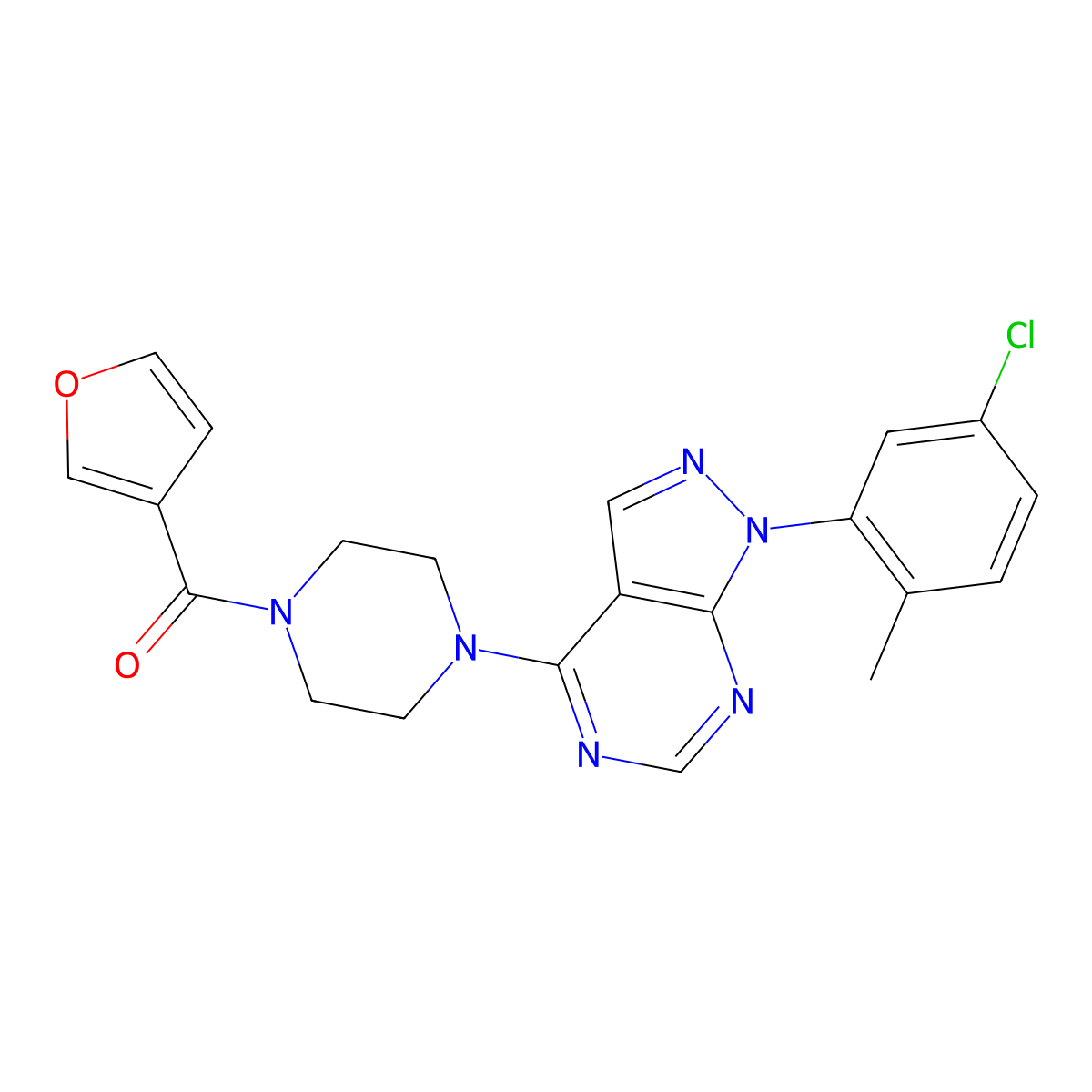 1-[1-(5-chloro-2-methylphenyl)-1H-pyrazolo[3,4-d]pyrimidin-4-yl]-4-(furan-3-carbonyl)piperazine molecular structure, CAS 1208742-90-8