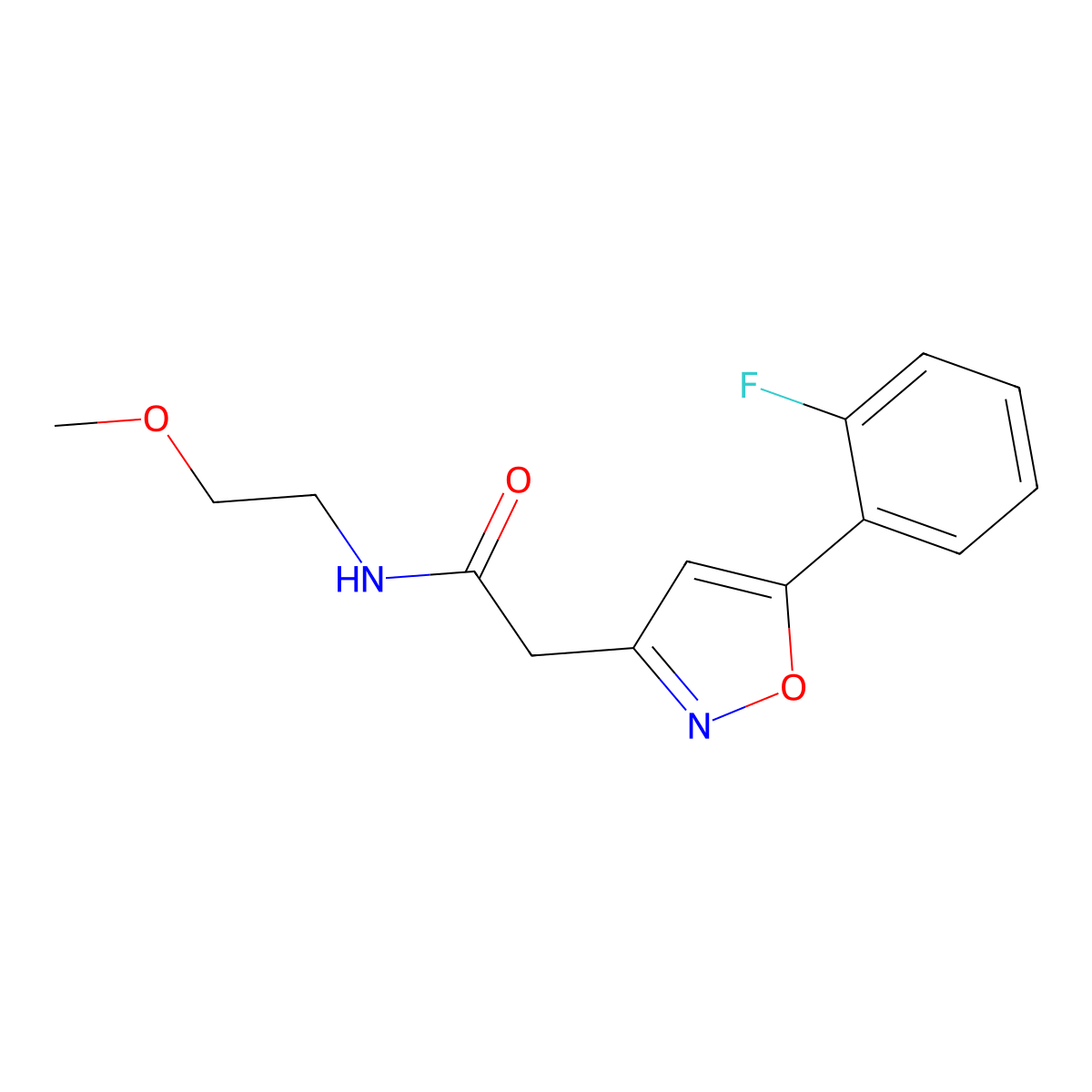 2-(5-(2-fluorophenyl)isoxazol-3-yl)-N-(2-methoxyethyl)acetamide molecular structure, CAS 1208745-85-0