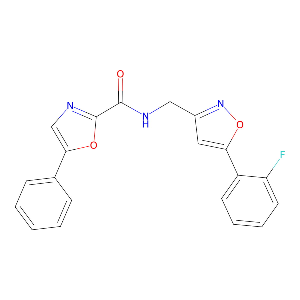 N-((5-(2-fluorophenyl)isoxazol-3-yl)methyl)-5-phenyloxazole-2-carboxamide molecular structure, CAS 1208747-18-5