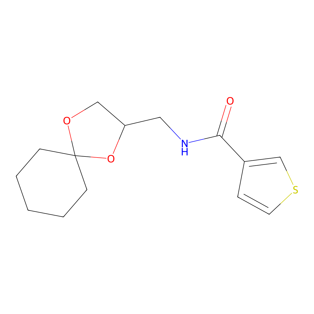 N-(1,4-dioxaspiro[4.5]decan-2-ylmethyl)thiophene-3-carboxamide molecular structure, CAS 1208751-32-9