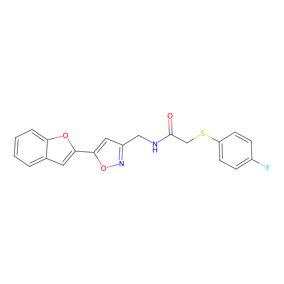N-((5-(benzofuran-2-yl)isoxazol-3-yl)methyl)-2-((4-fluorophenyl)thio)acetamide molecular structure, CAS 1208753-57-4