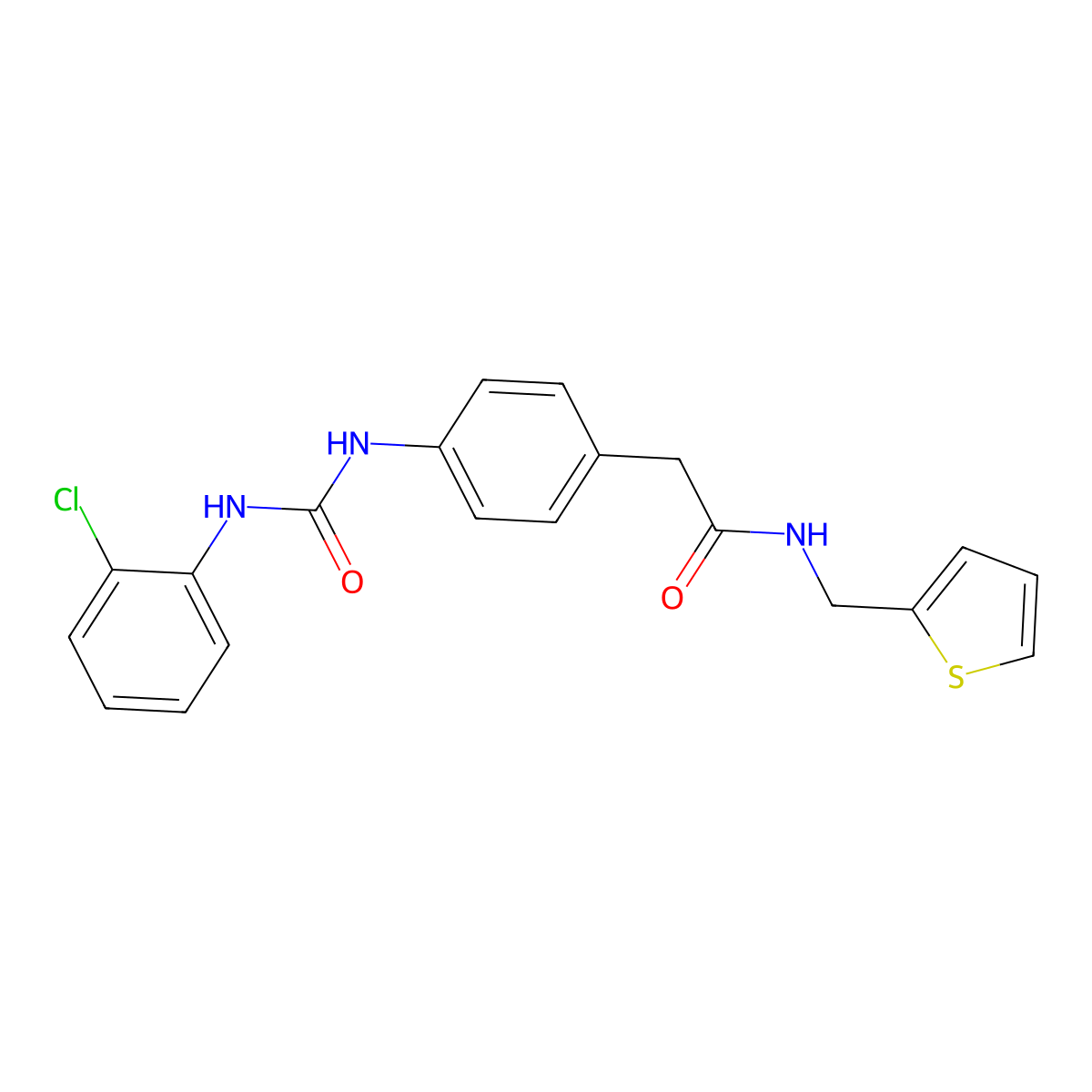 2-(4-(3-(2-chlorophenyl)ureido)phenyl)-N-(thiophen-2-ylmethyl)acetamide molecular structure, CAS 1208756-72-2