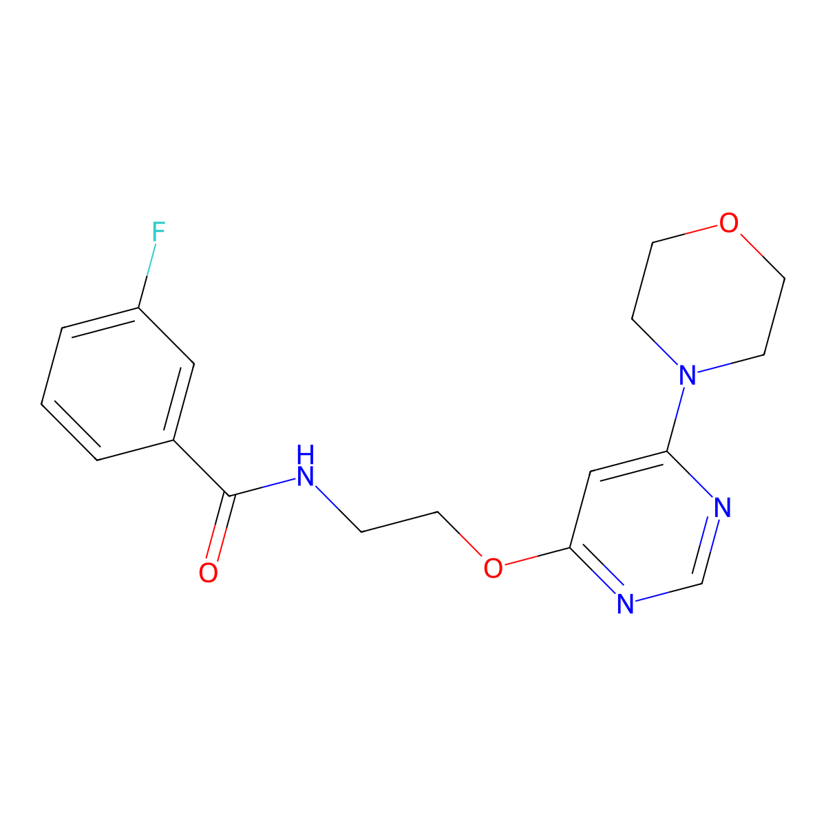 3-fluoro-N-(2-((6-morpholinopyrimidin-4-yl)oxy)ethyl)benzamide molecular structure, CAS 1208758-46-6