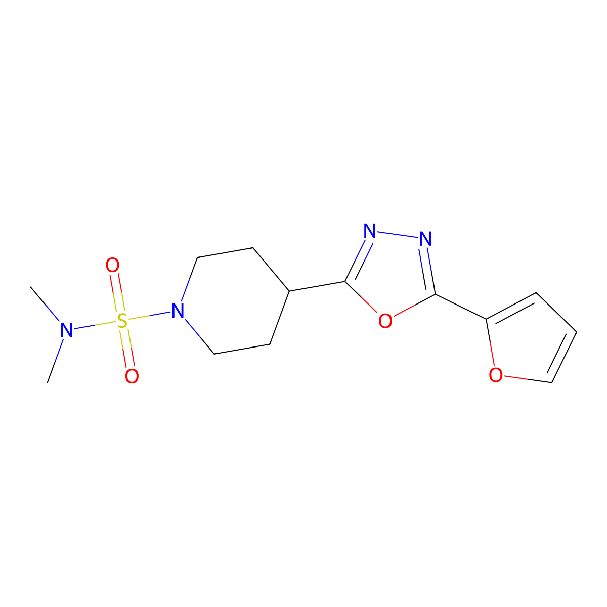 4-[5-(furan-2-yl)-1,3,4-oxadiazol-2-yl]-N,N-dimethylpiperidine-1-sulfonamide molecular structure, CAS 1208772-02-4