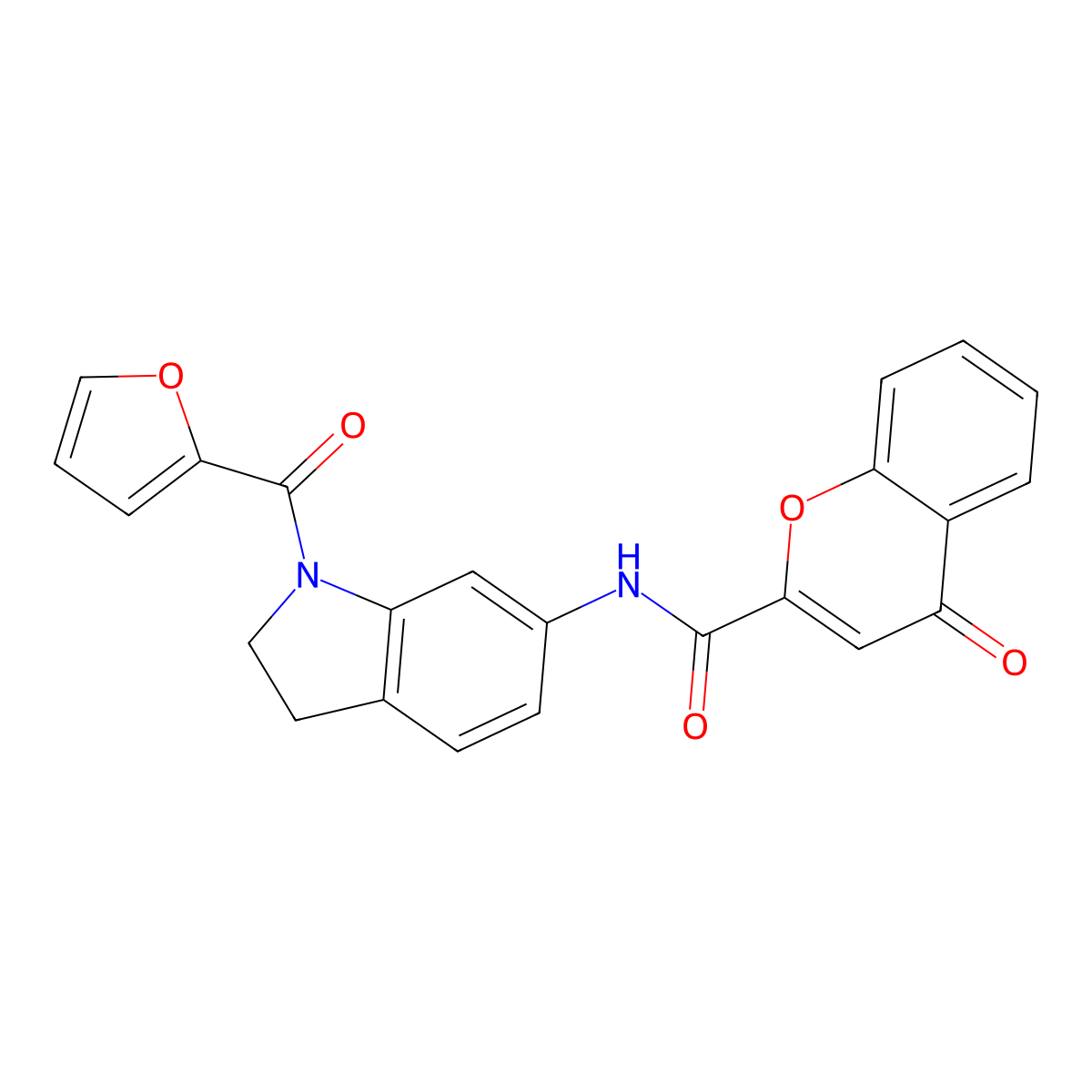 N-(1-(furan-2-carbonyl)indolin-6-yl)-4-oxo-4H-chromene-2-carboxamide molecular structure, CAS 1208782-01-7