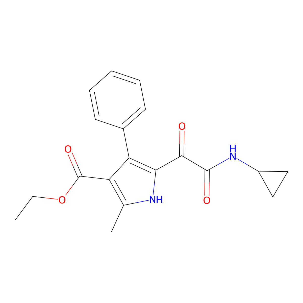 ethyl 5-(2-(cyclopropylamino)-2-oxoacetyl)-2-methyl-4-phenyl-1H-pyrrole-3-carboxylate molecular structure, CAS 1208785-34-5