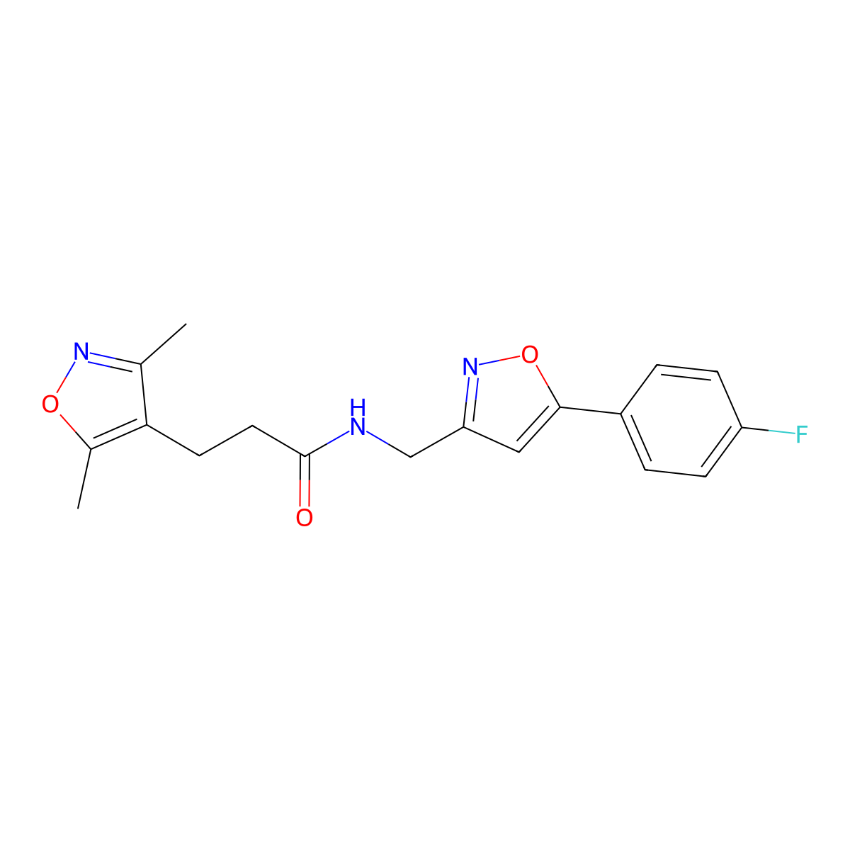 3-(3,5-dimethylisoxazol-4-yl)-N-((5-(4-fluorophenyl)isoxazol-3-yl)methyl)propanamide molecular structure, CAS 1208788-14-0