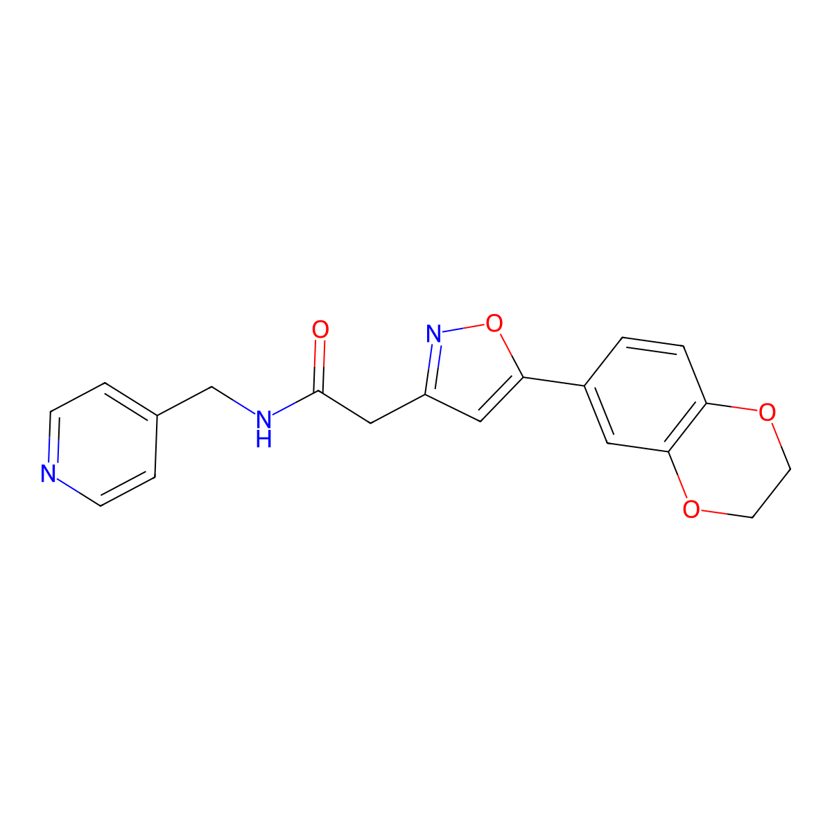 2-(5-(2,3-dihydrobenzo[b][1,4]dioxin-6-yl)isoxazol-3-yl)-N-(pyridin-4-ylmethyl)acetamide molecular structure, CAS 1208788-94-6