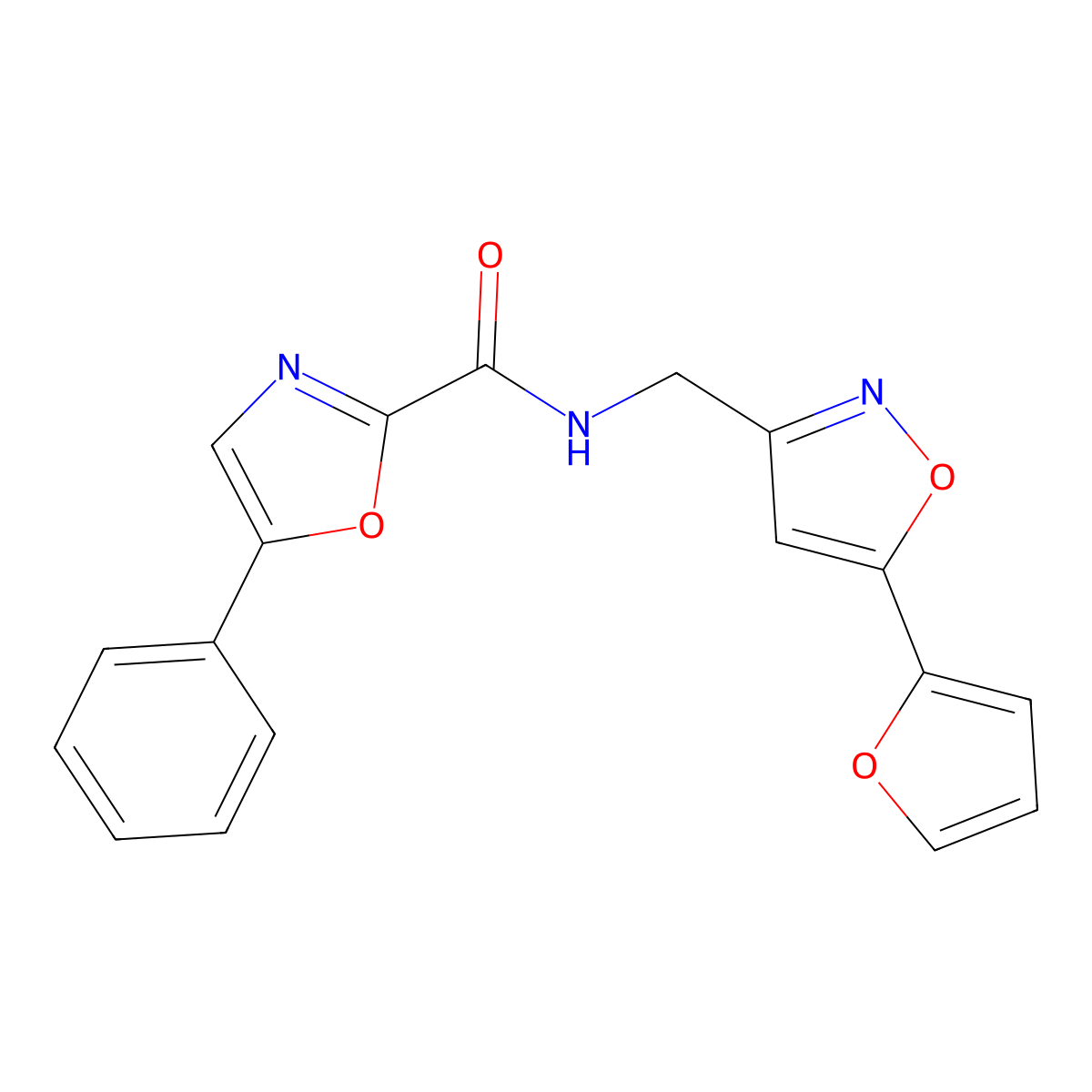 N-((5-(furan-2-yl)isoxazol-3-yl)methyl)-5-phenyloxazole-2-carboxamide molecular structure, CAS 1208789-75-6