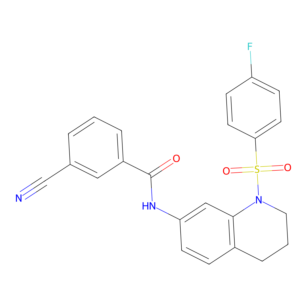 3-cyano-N-(1-((4-fluorophenyl)sulfonyl)-1,2,3,4-tetrahydroquinolin-7-yl)benzamide molecular structure, CAS 1208792-54-4