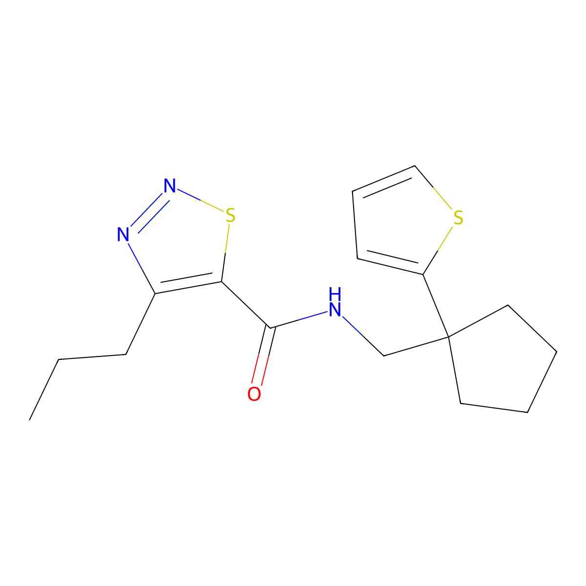4-propyl-N-((1-(thiophen-2-yl)cyclopentyl)methyl)-1,2,3-thiadiazole-5-carboxamide molecular structure, CAS 1208796-18-2