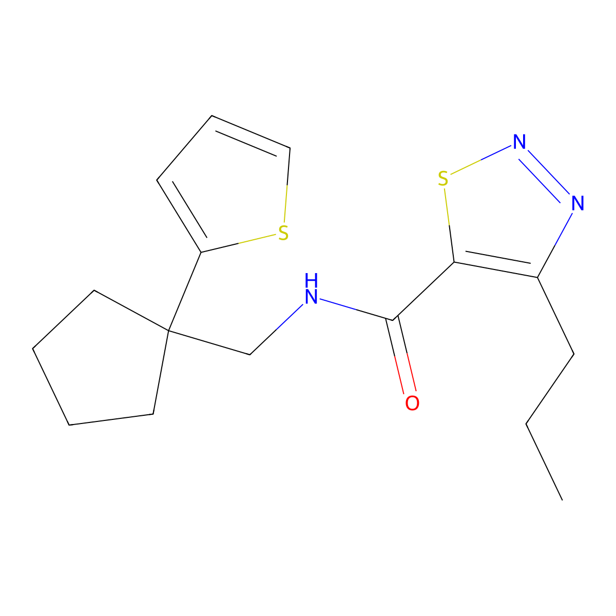 4-propyl-N-((1-(thiophen-2-yl)cyclopentyl)methyl)-1,2,3-thiadiazole-5-carboxamide molecular structure, CAS 1208796-18-2