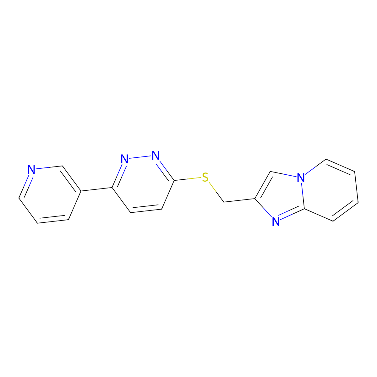 3-[({Imidazo[1,2-a]pyridin-2-yl}methyl)sulfanyl]-6-(pyridin-3-yl)pyridazine molecular structure, CAS 1208798-84-8