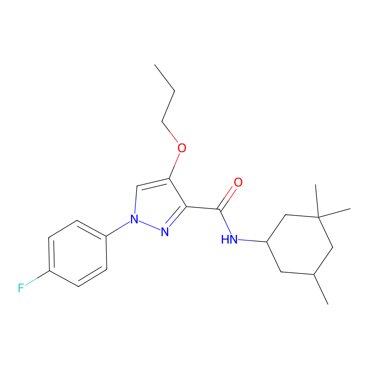 1-(4-fluorophenyl)-4-propoxy-N-(3,3,5-trimethylcyclohexyl)-1H-pyrazole-3-carboxamide molecular structure, CAS 1208801-06-2