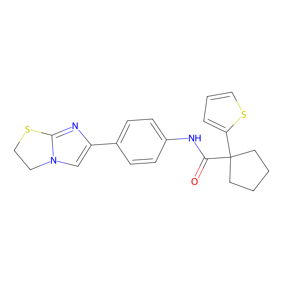 N-(4-(2,3-dihydroimidazo[2,1-b]thiazol-6-yl)phenyl)-1-(thiophen-2-yl)cyclopentanecarboxamide molecular structure, CAS 1208801-69-7