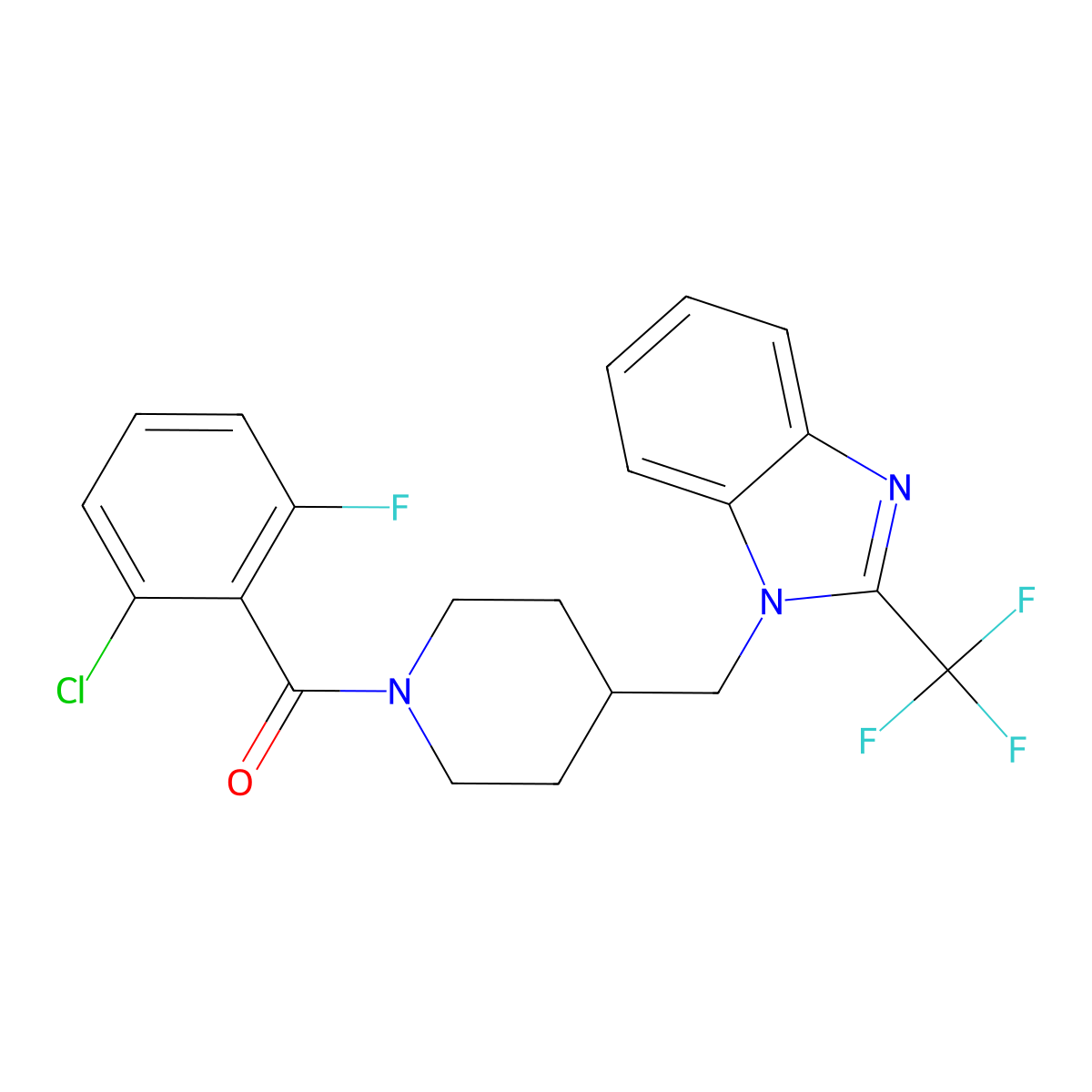 (2-chloro-6-fluorophenyl)(4-((2-(trifluoromethyl)-1H-benzo[d]imidazol-1-yl)methyl)piperidin-1-yl)methanone molecular structure, CAS 1208808-22-3