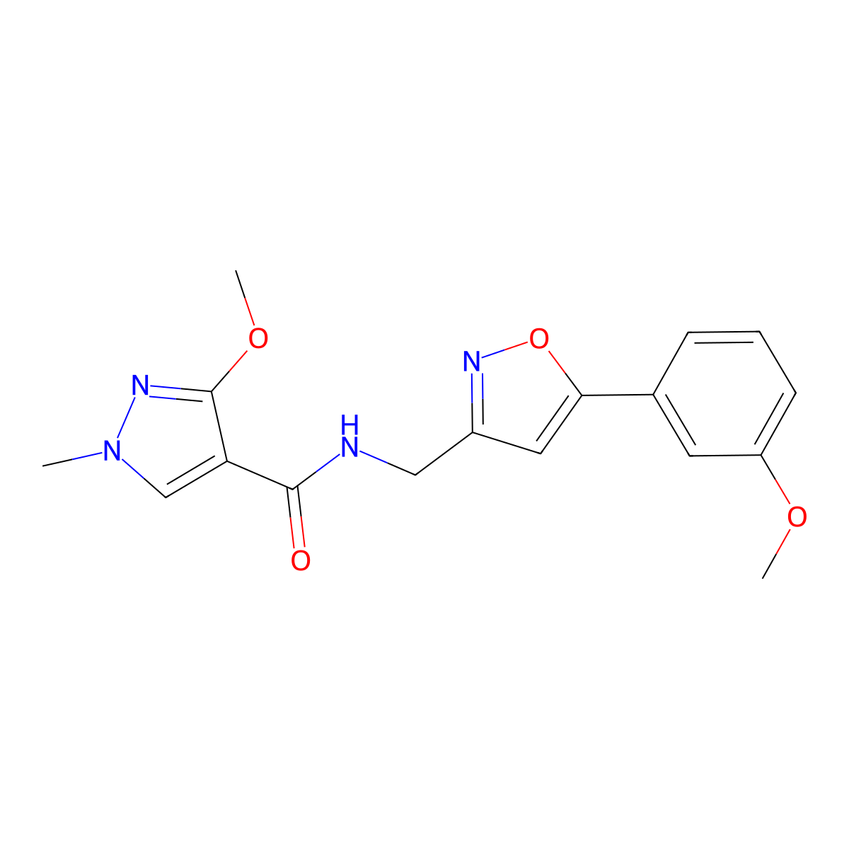 3-methoxy-N-((5-(3-methoxyphenyl)isoxazol-3-yl)methyl)-1-methyl-1H-pyrazole-4-carboxamide molecular structure, CAS 1208814-38-3