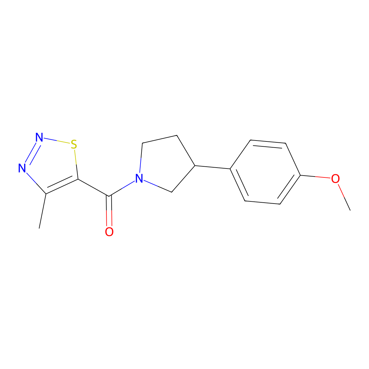 (3-(4-Methoxyphenyl)pyrrolidin-1-yl)(4-methyl-1,2,3-thiadiazol-5-yl)methanone molecular structure, CAS 1208814-44-1