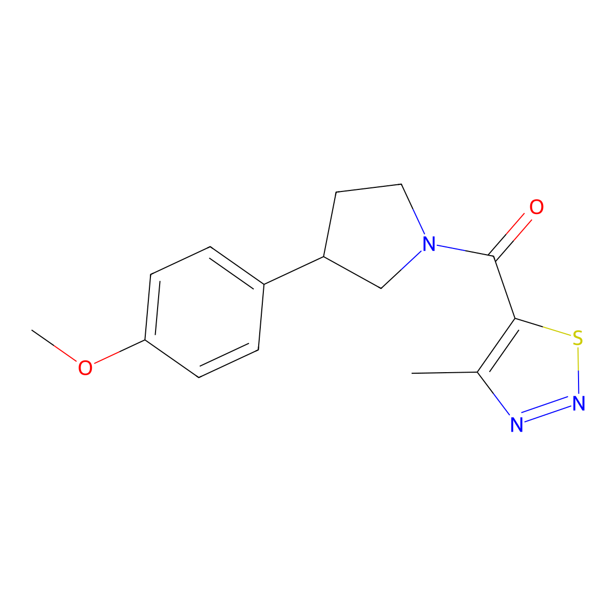 (3-(4-Methoxyphenyl)pyrrolidin-1-yl)(4-methyl-1,2,3-thiadiazol-5-yl)methanone molecular structure, CAS 1208814-44-1
