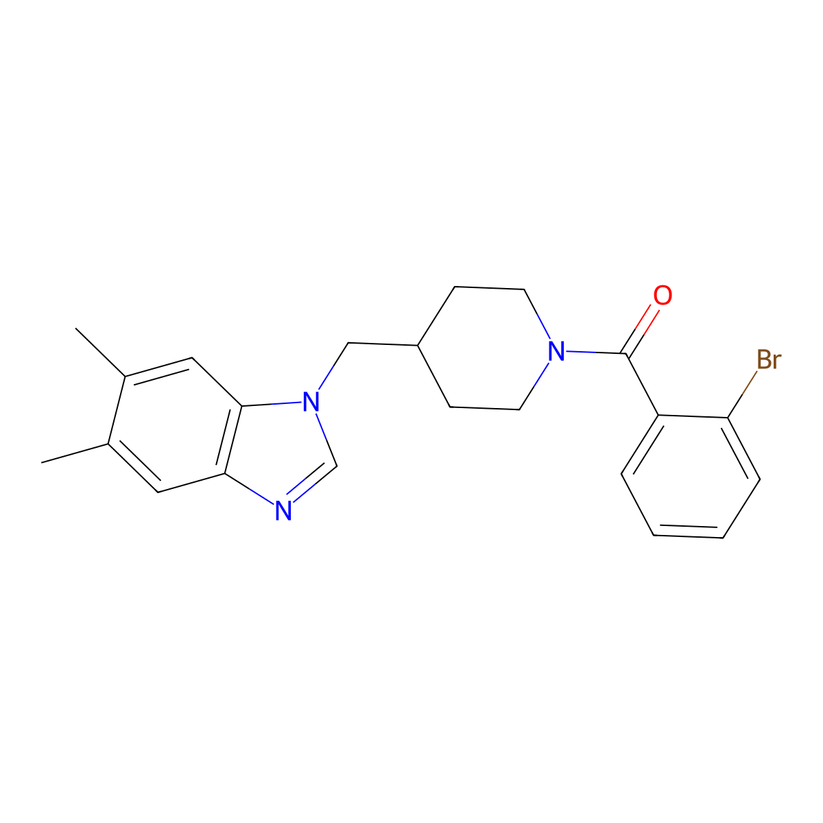 (2-bromophenyl)(4-((5,6-dimethyl-1H-benzo[d]imidazol-1-yl)methyl)piperidin-1-yl)methanone molecular structure, CAS 1208817-79-1