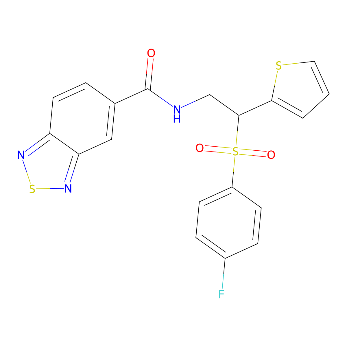 N-(2-((4-fluorophenyl)sulfonyl)-2-(thiophen-2-yl)ethyl)benzo[c][1,2,5]thiadiazole-5-carboxamide molecular structure, CAS 1208818-48-7