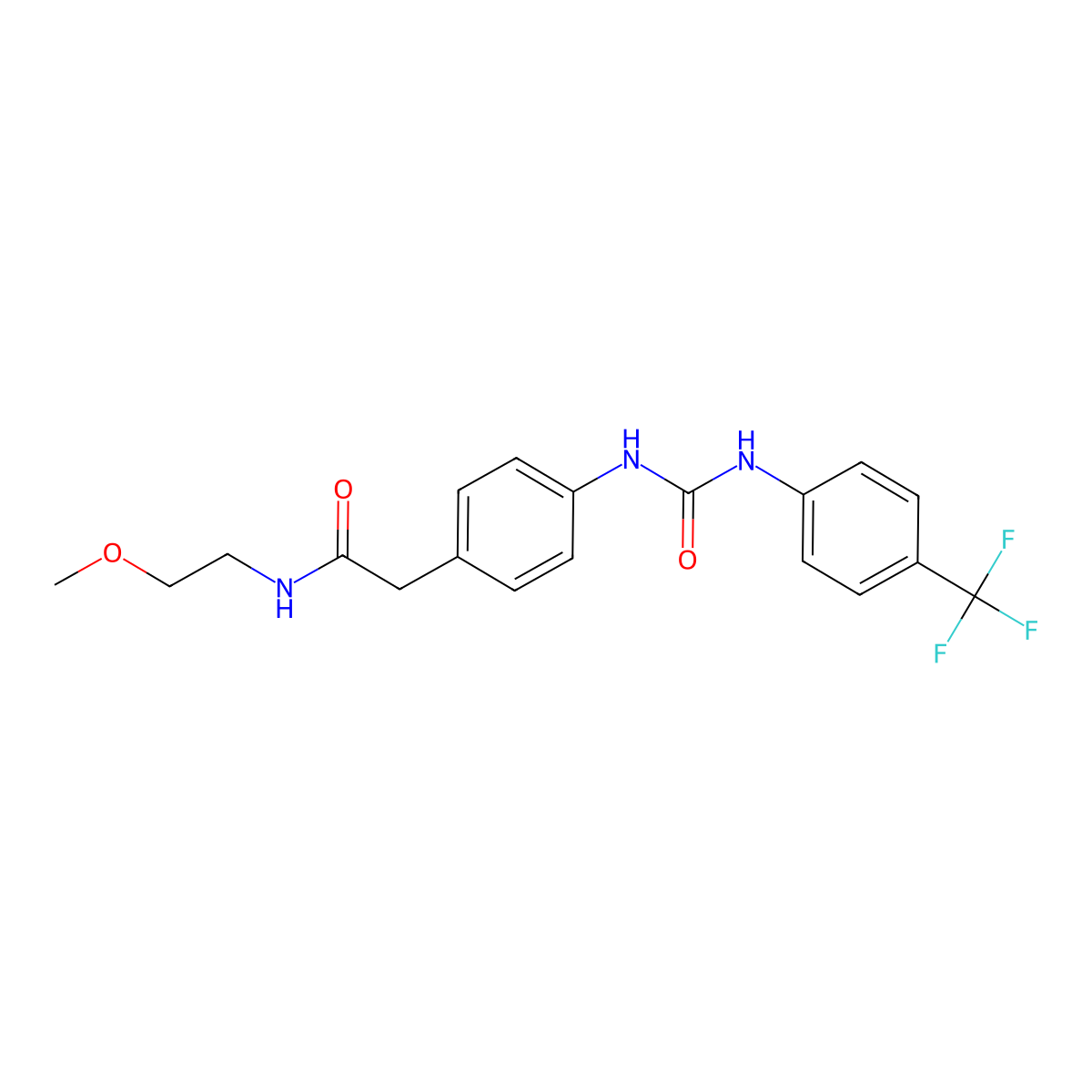 N-(2-methoxyethyl)-2-(4-(3-(4-(trifluoromethyl)phenyl)ureido)phenyl)acetamide molecular structure, CAS 1208822-12-1