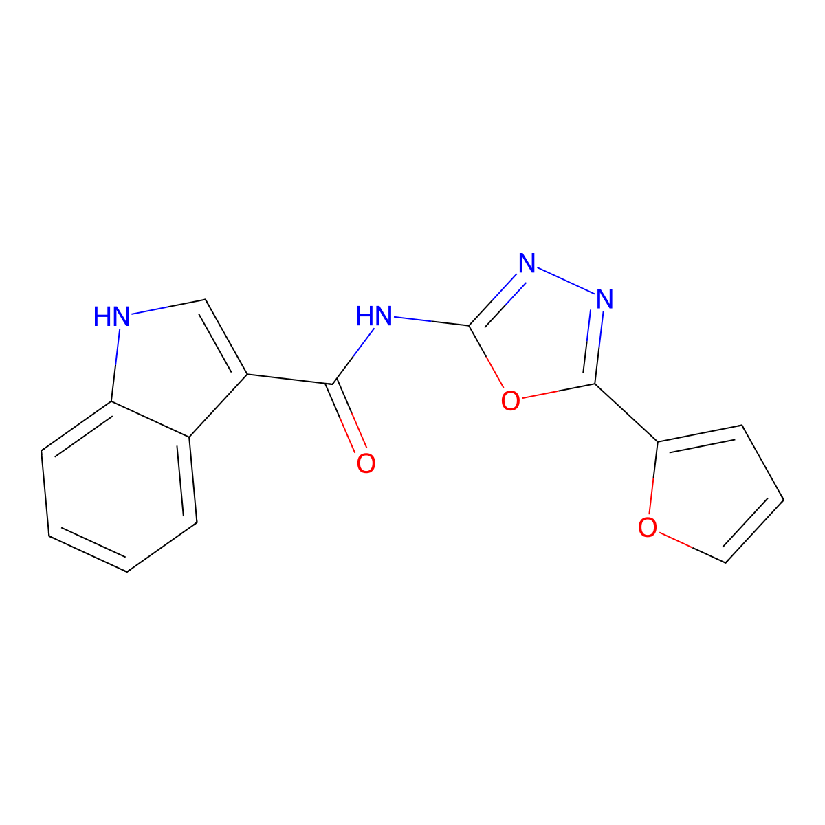 N-[5-(furan-2-yl)-1,3,4-oxadiazol-2-yl]-1H-indole-3-carboxamide molecular structure, CAS 1208824-21-8