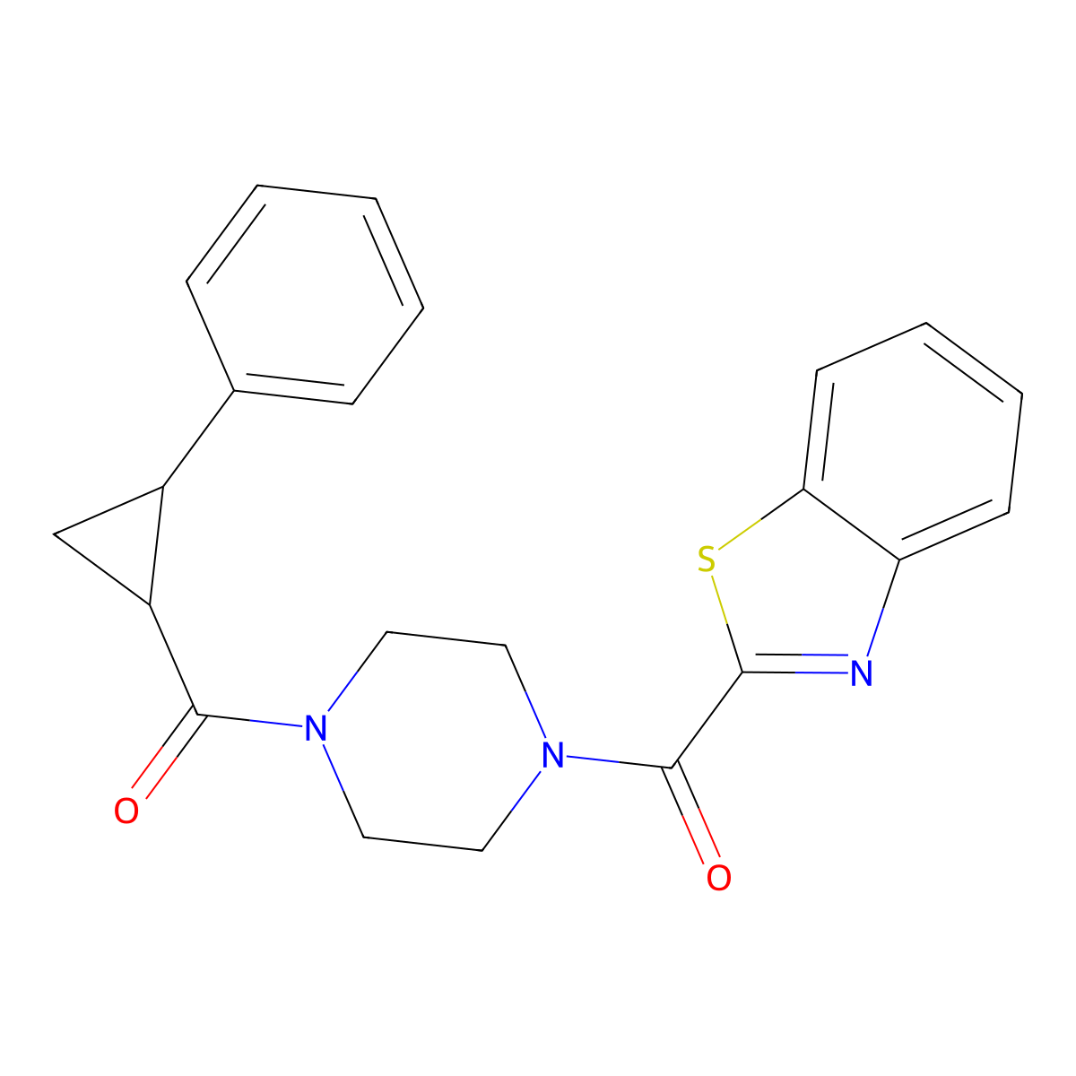 2-[4-(2-Phenylcyclopropanecarbonyl)piperazine-1-carbonyl]-1,3-benzothiazole molecular structure, CAS 1208824-93-4
