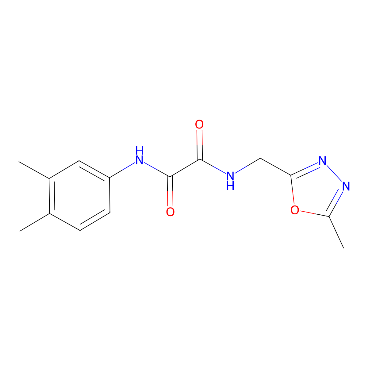 N1-(3,4-dimethylphenyl)-N2-((5-methyl-1,3,4-oxadiazol-2-yl)methyl)oxalamide molecular structure, CAS 1208828-06-1