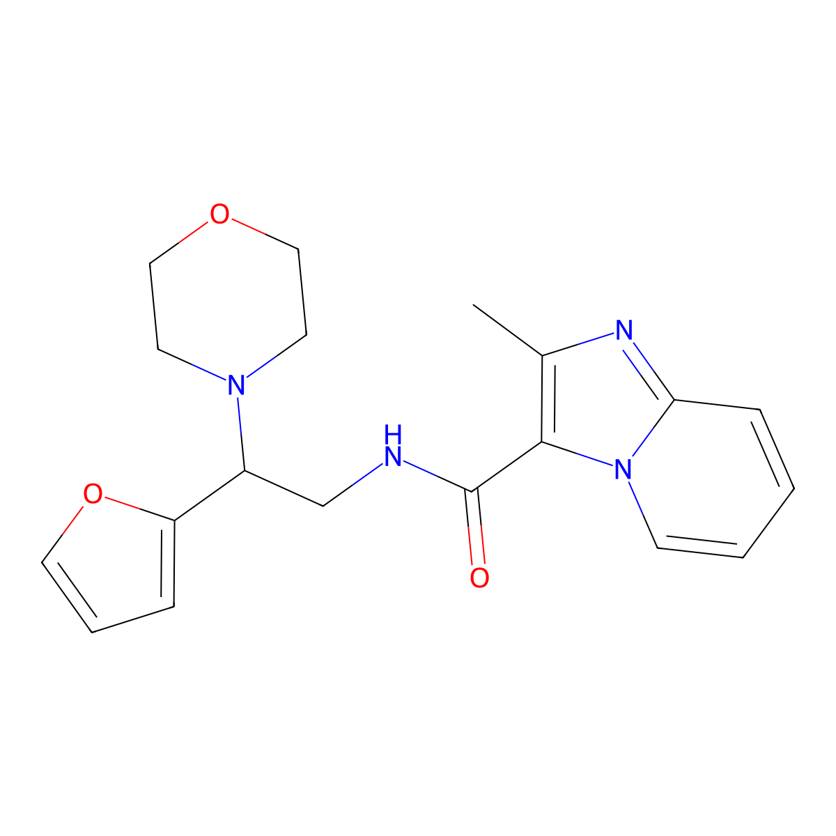 N-(2-(furan-2-yl)-2-morpholinoethyl)-2-methylimidazo[1,2-a]pyridine-3-carboxamide molecular structure, CAS 1208832-36-3