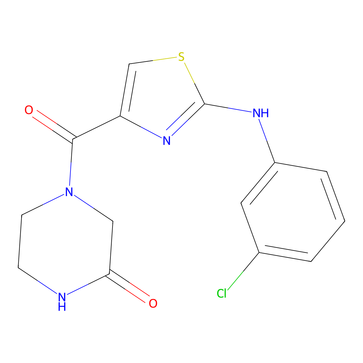 4-(2-((3-Chlorophenyl)amino)thiazole-4-carbonyl)piperazin-2-one molecular structure, CAS 1208833-62-8