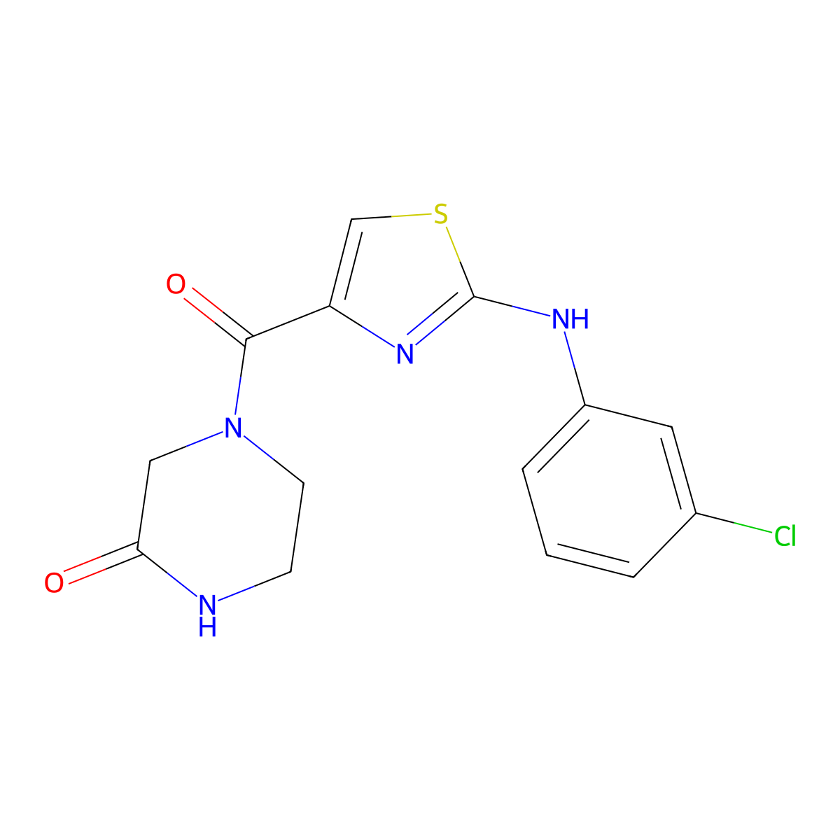 4-(2-((3-Chlorophenyl)amino)thiazole-4-carbonyl)piperazin-2-one molecular structure, CAS 1208833-62-8