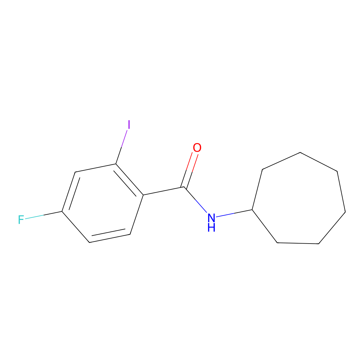 N-cycloheptyl-4-fluoro-2-iodobenzamide molecular structure, CAS 1208838-15-6