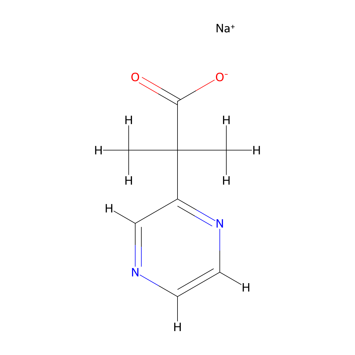 Sodium 2-methyl-2-(pyrazin-2-yl)propanoate molecular structure, CAS 1208847-38-4