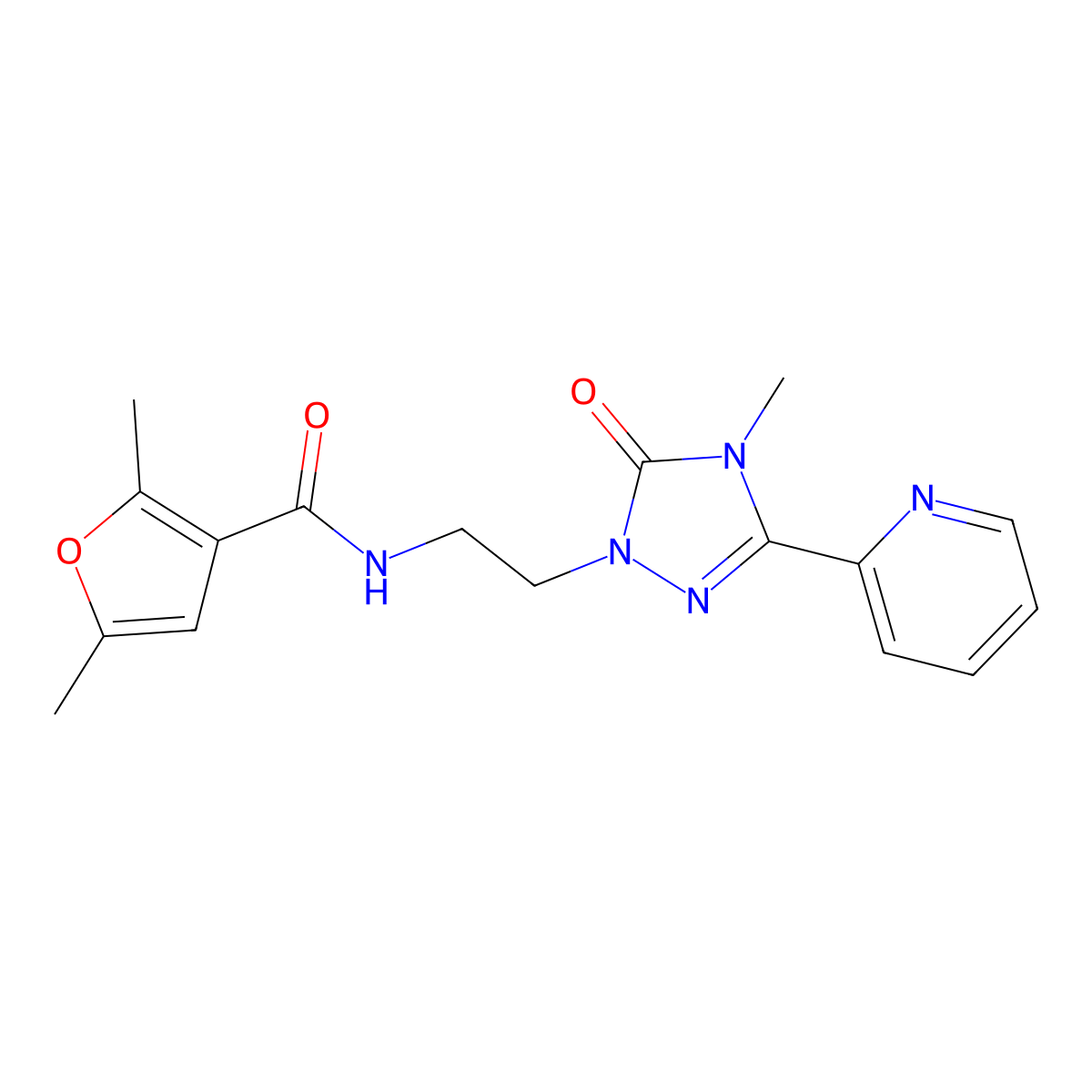 2,5-dimethyl-N-{2-[4-methyl-5-oxo-3-(pyridin-2-yl)-4,5-dihydro-1H-1,2,4-triazol-1-yl]ethyl}furan-3-carboxamide molecular structure, CAS 1208847-89-5
