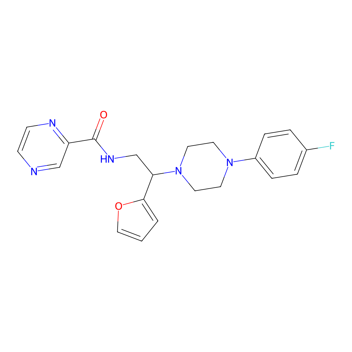 N-(2-(4-(4-fluorophenyl)piperazin-1-yl)-2-(furan-2-yl)ethyl)pyrazine-2-carboxamide molecular structure, CAS 1208850-21-8