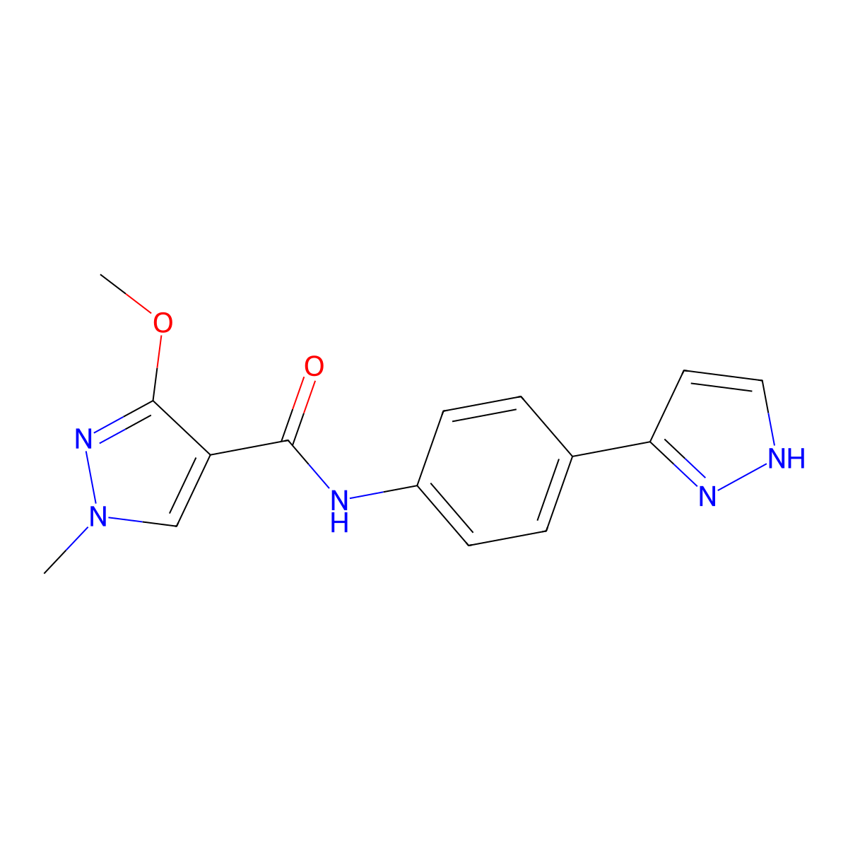 N-(4-(1H-pyrazol-3-yl)phenyl)-3-methoxy-1-methyl-1H-pyrazole-4-carboxamide molecular structure, CAS 1208851-32-4