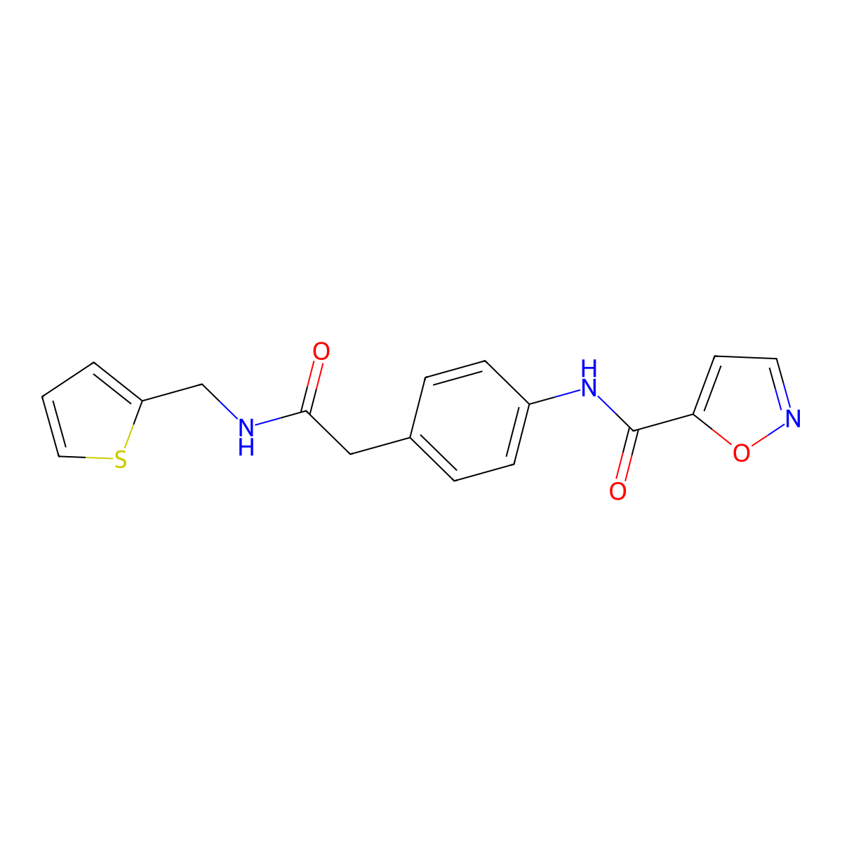 N-(4-(2-oxo-2-((thiophen-2-ylmethyl)amino)ethyl)phenyl)isoxazole-5-carboxamide molecular structure, CAS 1208857-28-6