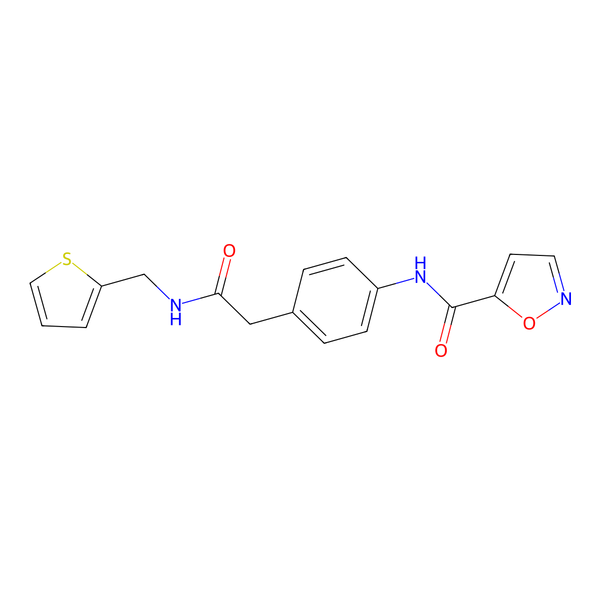N-(4-(2-oxo-2-((thiophen-2-ylmethyl)amino)ethyl)phenyl)isoxazole-5-carboxamide molecular structure, CAS 1208857-28-6