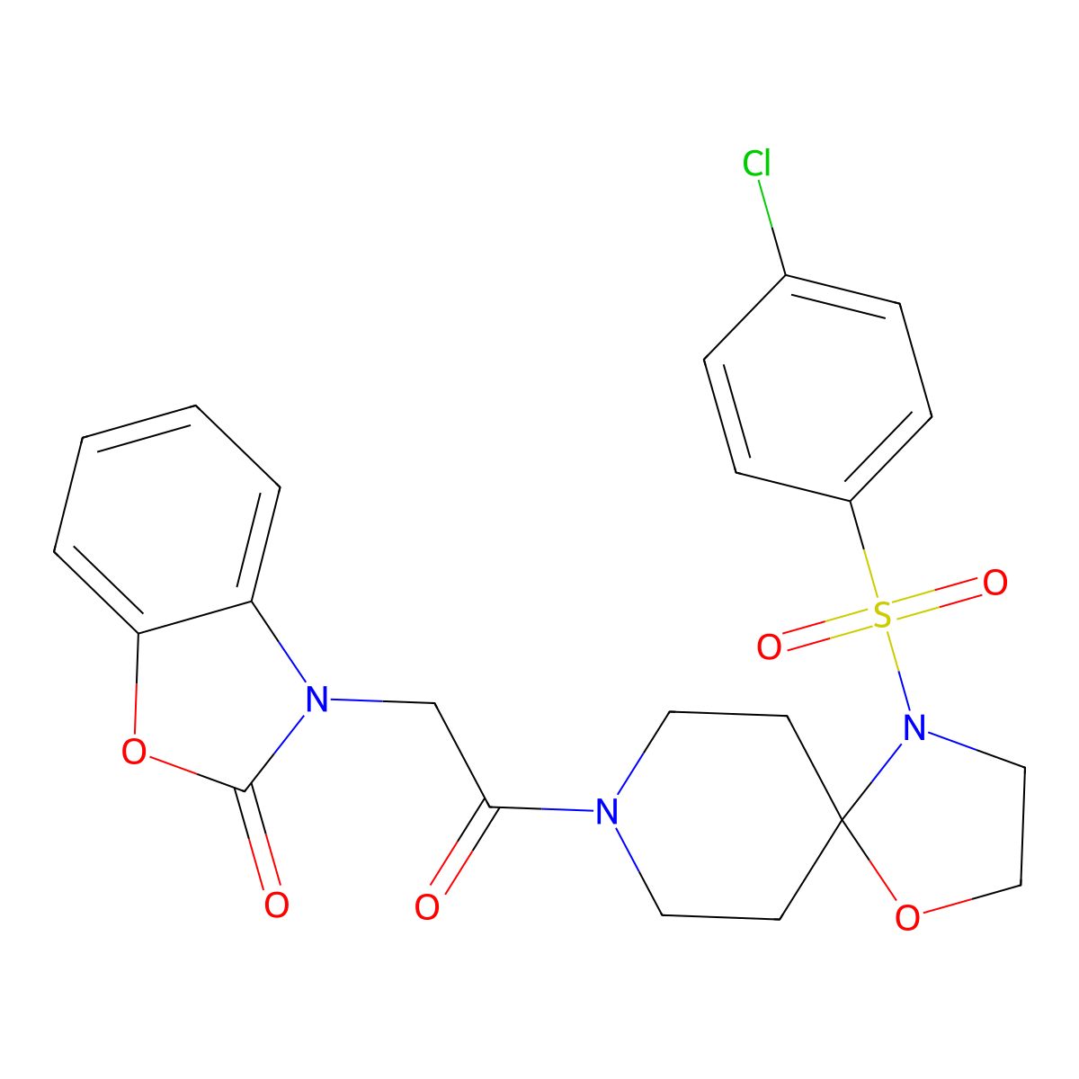 3-(2-(4-((4-chlorophenyl)sulfonyl)-1-oxa-4,8-diazaspiro[4.5]decan-8-yl)-2-oxoethyl)benzo[d]oxazol-2(3H)-one molecular structure, CAS 1208858-61-0