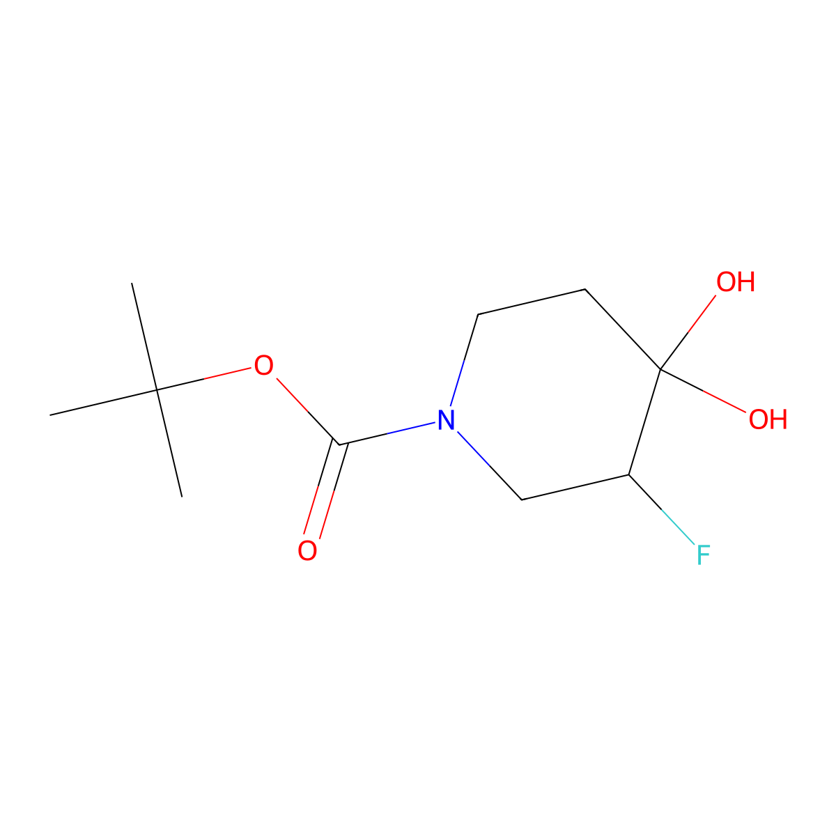 Tert-butyl 3-fluoro-4,4-dihydroxypiperidine-1-carboxylate molecular structure, CAS 1208864-35-0