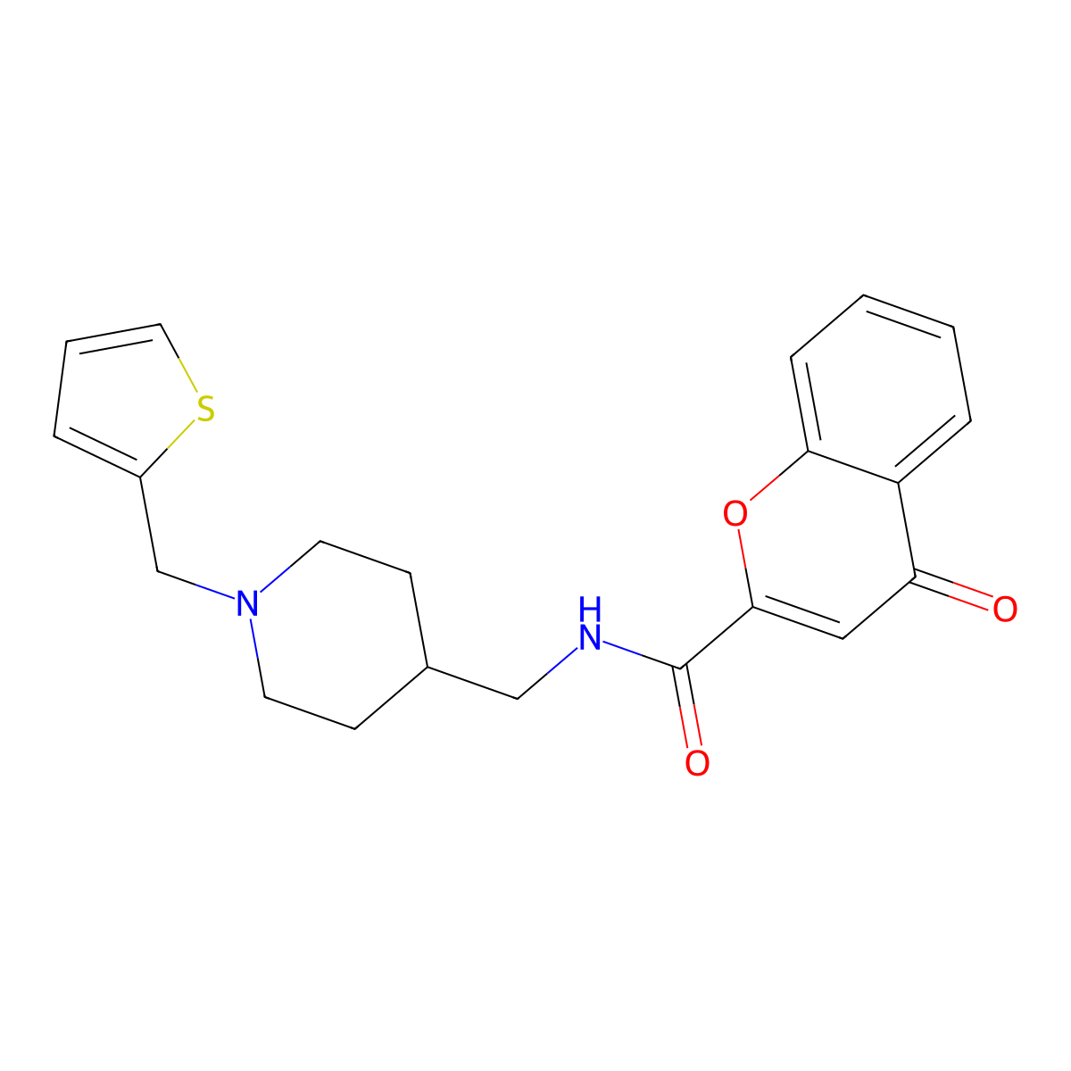 4-oxo-N-((1-(thiophen-2-ylmethyl)piperidin-4-yl)methyl)-4H-chromene-2-carboxamide molecular structure, CAS 1208873-30-6