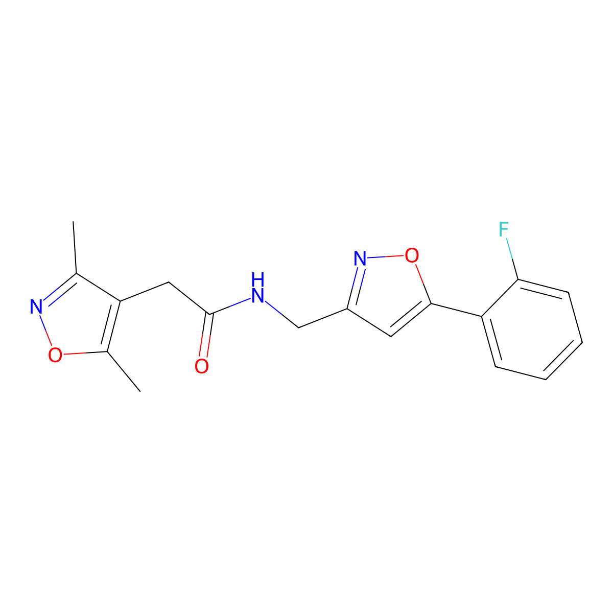 2-(3,5-dimethylisoxazol-4-yl)-N-((5-(2-fluorophenyl)isoxazol-3-yl)methyl)acetamide molecular structure, CAS 1208873-73-7