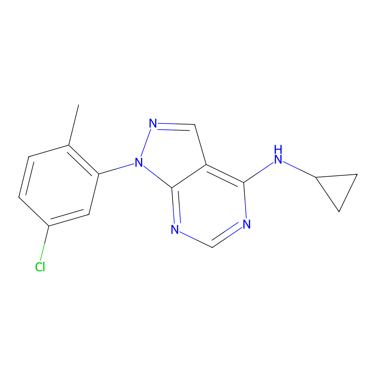 1-(5-chloro-2-methylphenyl)-N-cyclopropyl-1H-pyrazolo[3,4-d]pyrimidin-4-amine molecular structure, CAS 1208876-80-5