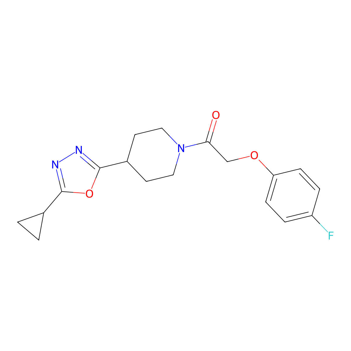 1-(4-(5-Cyclopropyl-1,3,4-oxadiazol-2-yl)piperidin-1-yl)-2-(4-fluorophenoxy)ethanone molecular structure, CAS 1208877-76-2