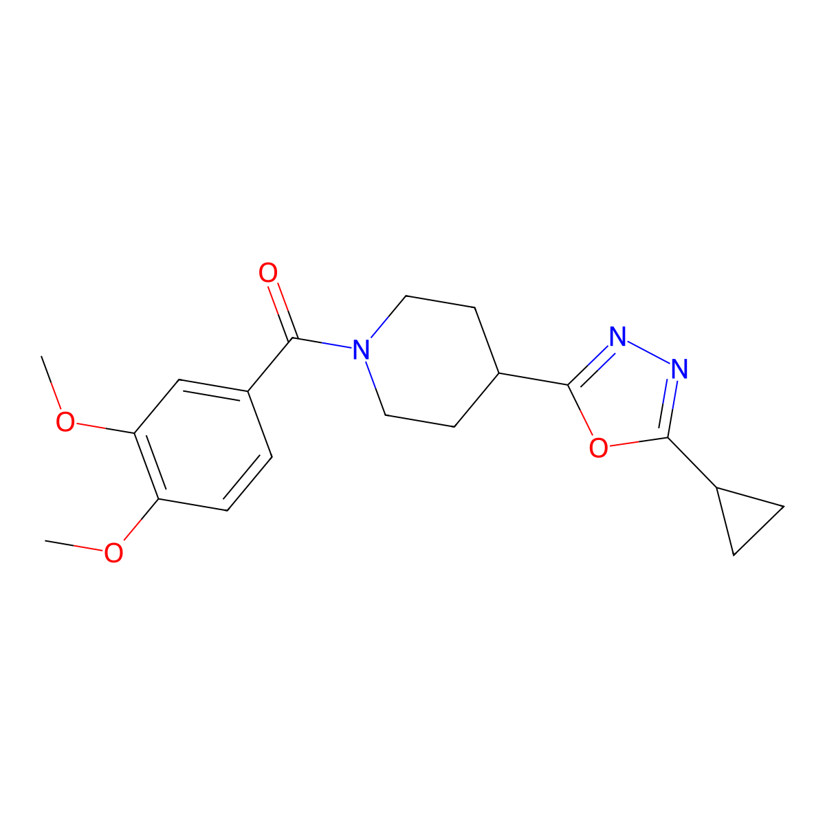 (4-(5-Cyclopropyl-1,3,4-oxadiazol-2-yl)piperidin-1-yl)(3,4-dimethoxyphenyl)methanone molecular structure, CAS 1208885-29-3